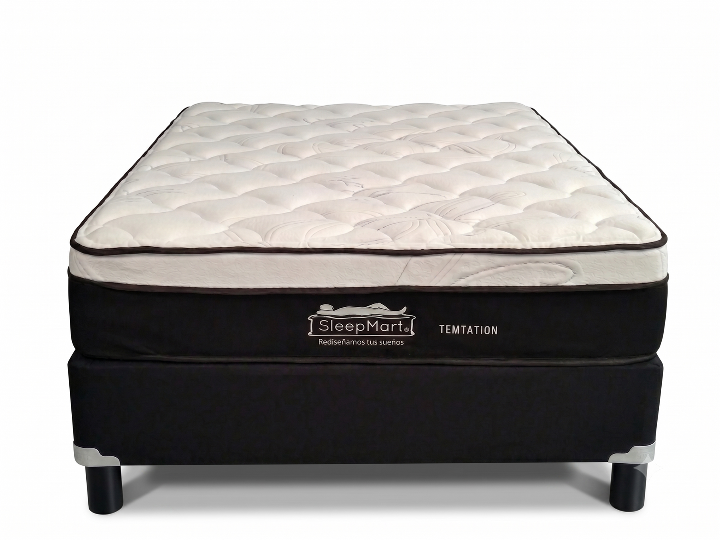 Colchón SleepMart Temptation con base negra sobre fondo blanco