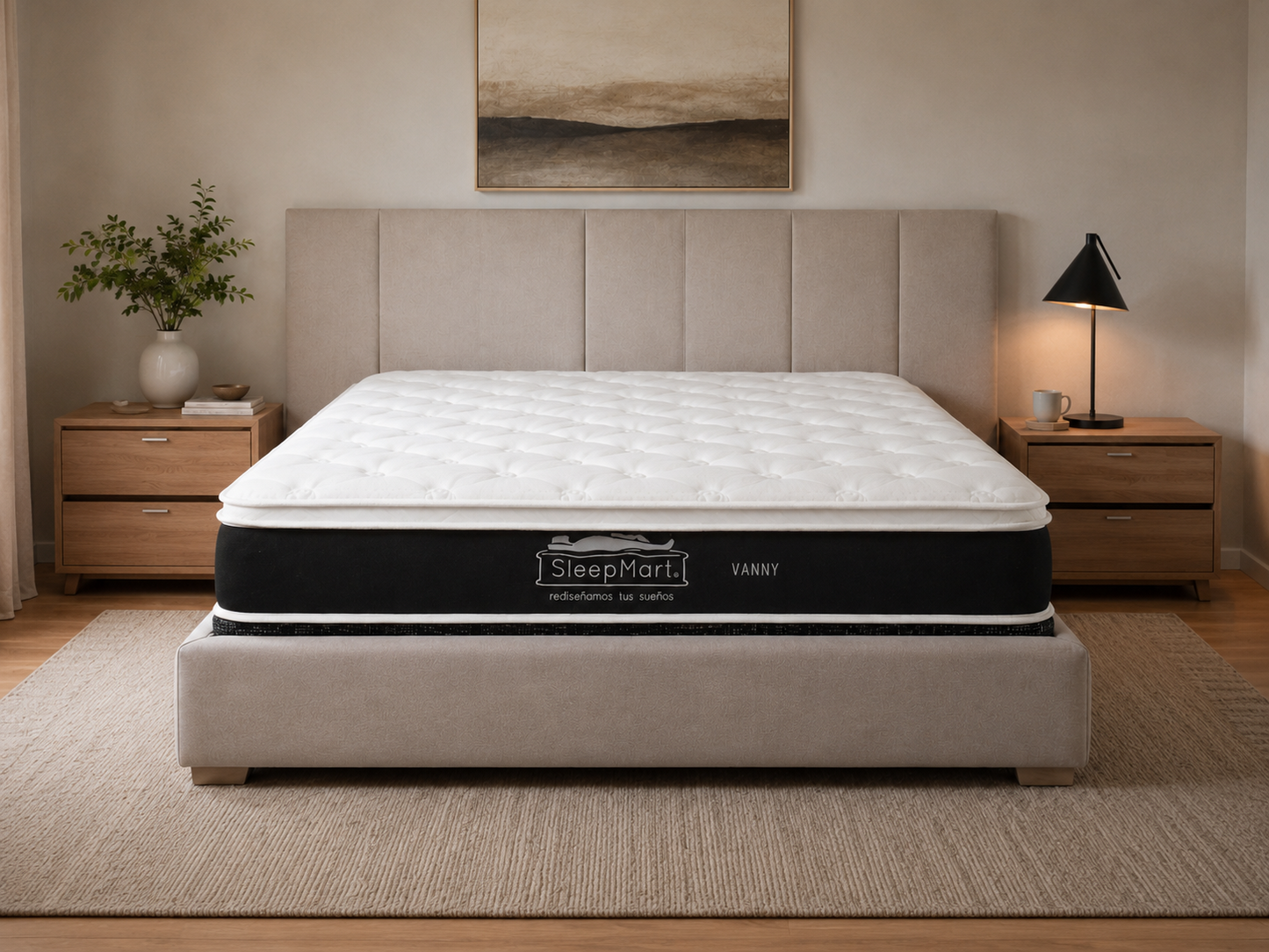 Colchón SleepMart Vanny visto de frente en recámara
