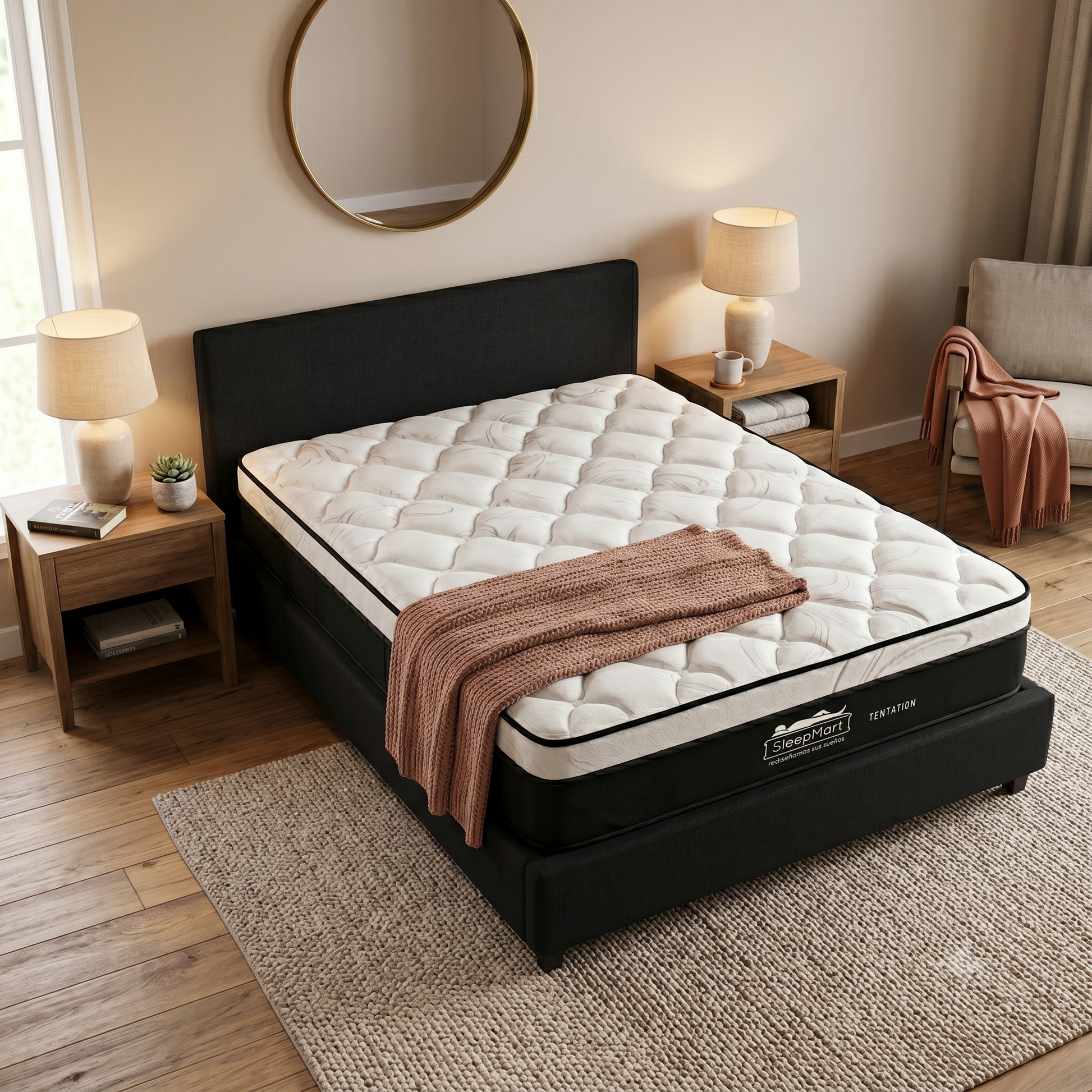Colchón SleepMart Temptation ambientado en recámara cálida