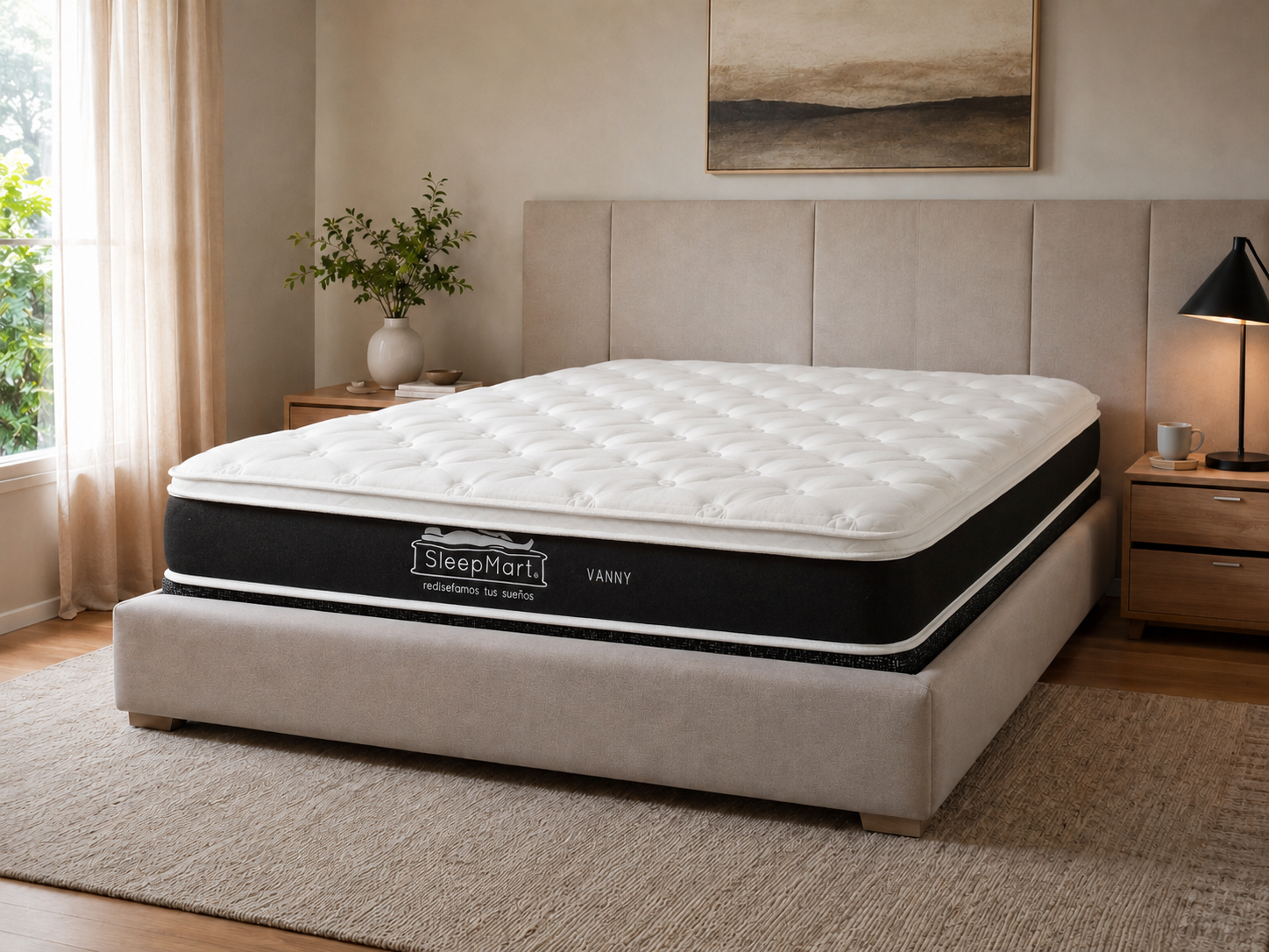 Colchón SleepMart Vanny en vista lateral dentro de una recámara